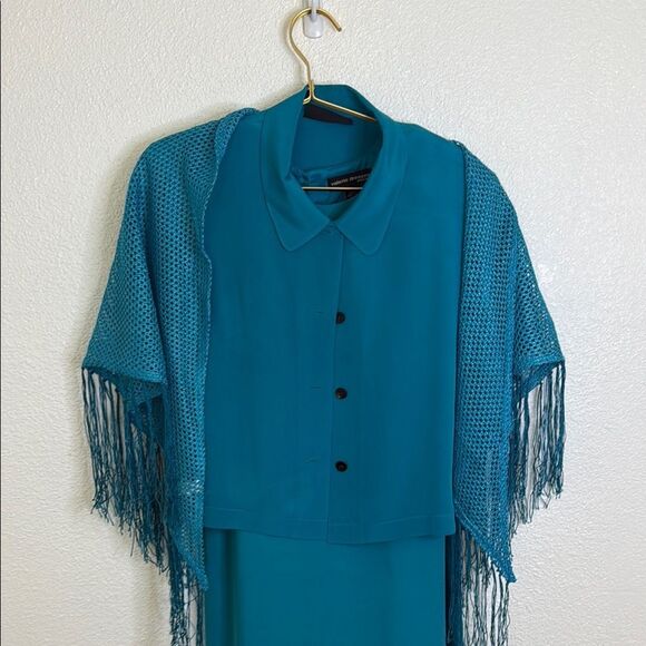 Valerie Dresses- pure silk Teal Dress with Fringe Shawl- Size 8 - Picture 3 of 14